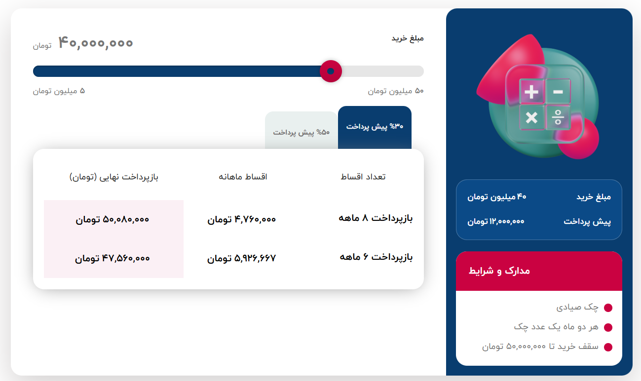 پلاگین محاسبه گر (ماشین حساب) خرید اقساطی فرش