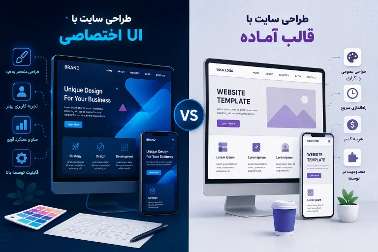 تفاوت طراحی سایت با UI اختصاصی و قالب آماده چیست؟( راهنمای جامع+ مزایا و هزینه)